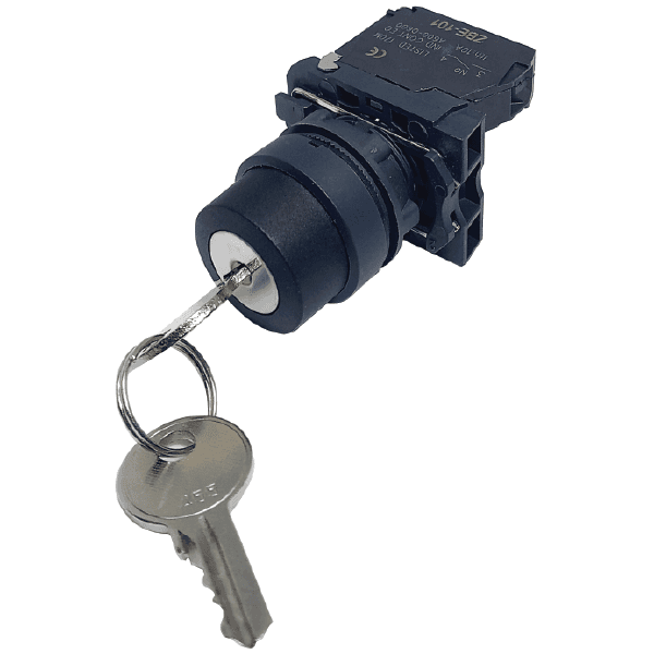 SWITCH SELECTOR 22mm 2 POSICIONES CON LLAVE NEGRO PLASTICO